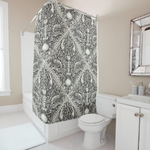 Crustacean in red, black and ivory shower curtain