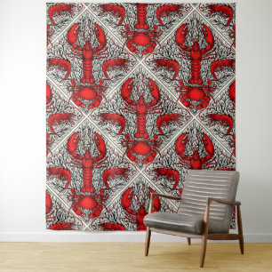 Crustacean in red, black and ivory tapestry