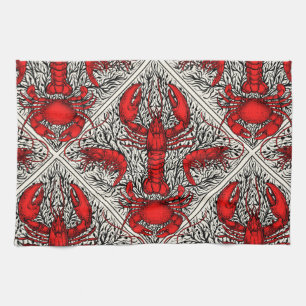 Crustacean in red, black and ivory tea towel