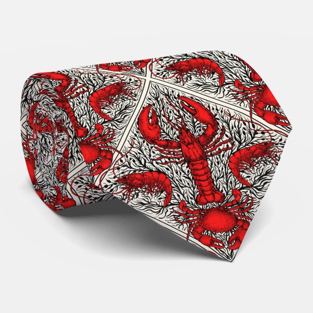 Crustacean in red, black and ivory tie (Rolled)