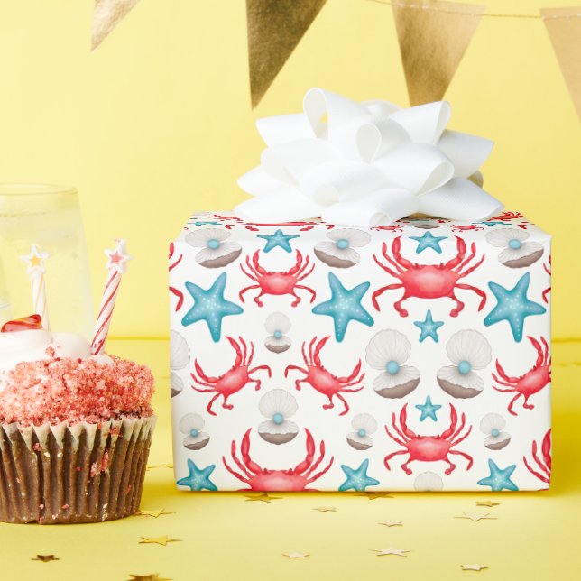Crustaceancore Coastal Seaside Crabs Wrapping Paper (Birthday Party)
