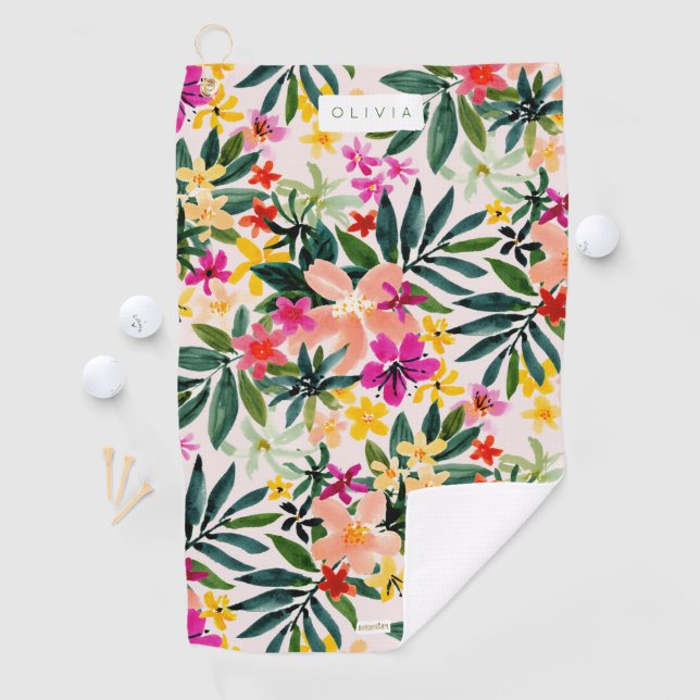 CRUZIFIED Colourful Tropical Floral  Golf Towel (InSitu)
