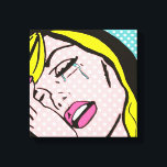 Cry Me a River Pop Art Stretched Canvas Print<br><div class="desc">This Cry Me a River Pop Art Stretched Canvas features a comic book inspired drawing of emotionally distraught young woman with blonde hair, pink lips and aqua tears. The woman is on an aqua and white polka dot background. Life may not be fair, but this canvas almost makes up for...</div>