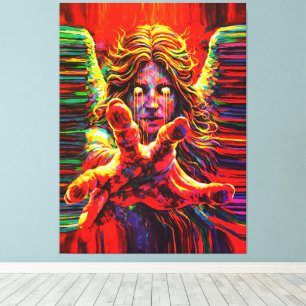 Crying Angel Neon Multicolor Impasto Oil Painting Canvas Print