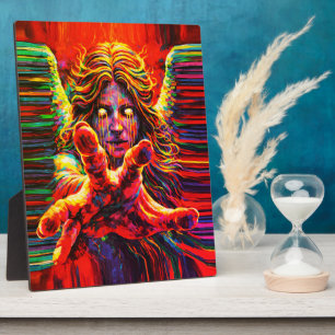 Crying Angel Neon Multicolor Impasto Oil Painting Plaque
