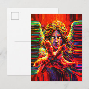 Crying Angel Neon Multicolor Impasto Oil Painting  Postcard