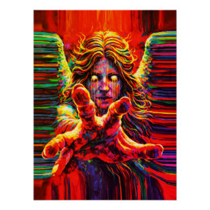 Crying Angel Neon Multicolor Impasto Oil Painting  Poster
