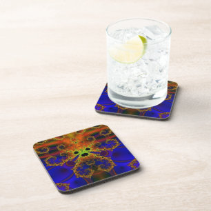 Crying   Blue and Yellow Fractal Art Coaster