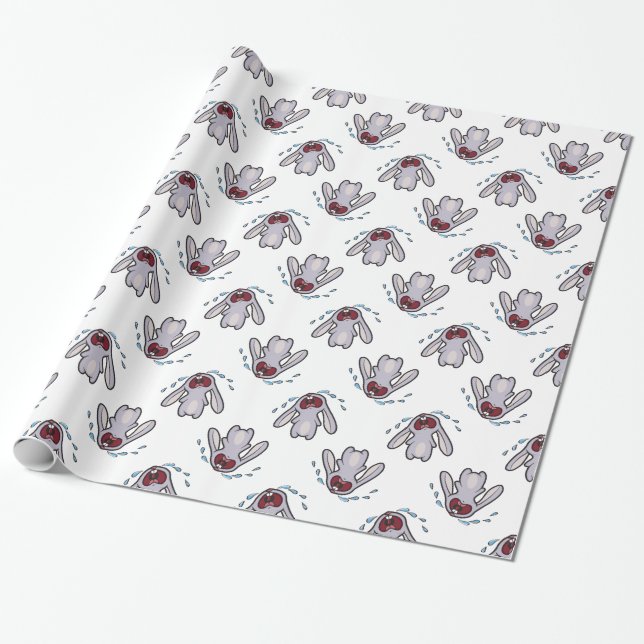 Crying Bunny Rabbit | Bawling Bunny Pattern Wrapping Paper (Unrolled)