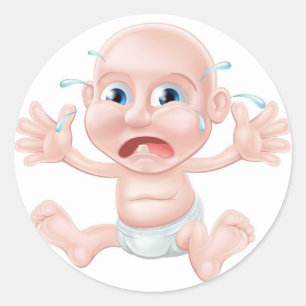 Crying cartoon baby classic round sticker