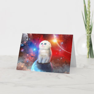 Crying cat in space card