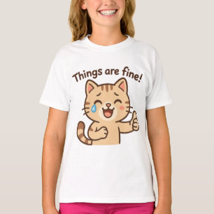 Crying Cat Sticker – “Things are fine!” Funny Cart T-Shirt