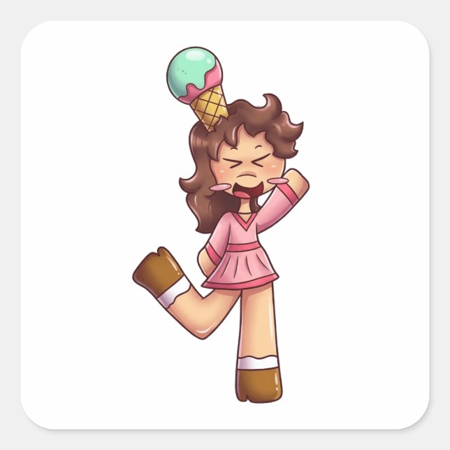 Crying Chibi Girl with Ice Cream Cone Square Sticker (Front)