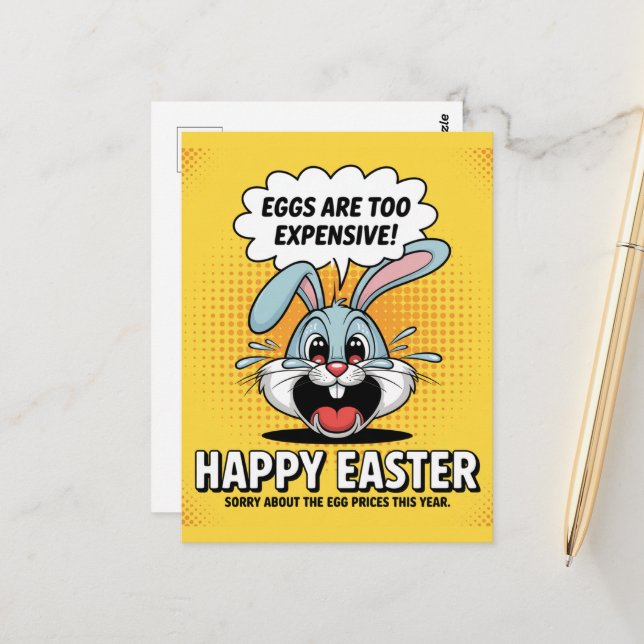 Crying Easter Bunny Eggs Too Expensive Postcard (Front/Back In Situ)