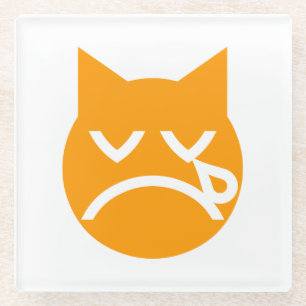 Crying Emoji Cat Glass Coaster