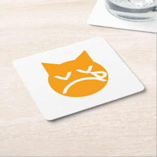 Crying Emoji Cat Square Paper Coaster