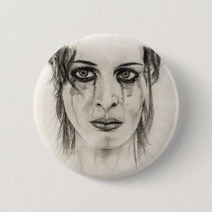 Crying girl - Drawing in pencil 6 Cm Round Badge