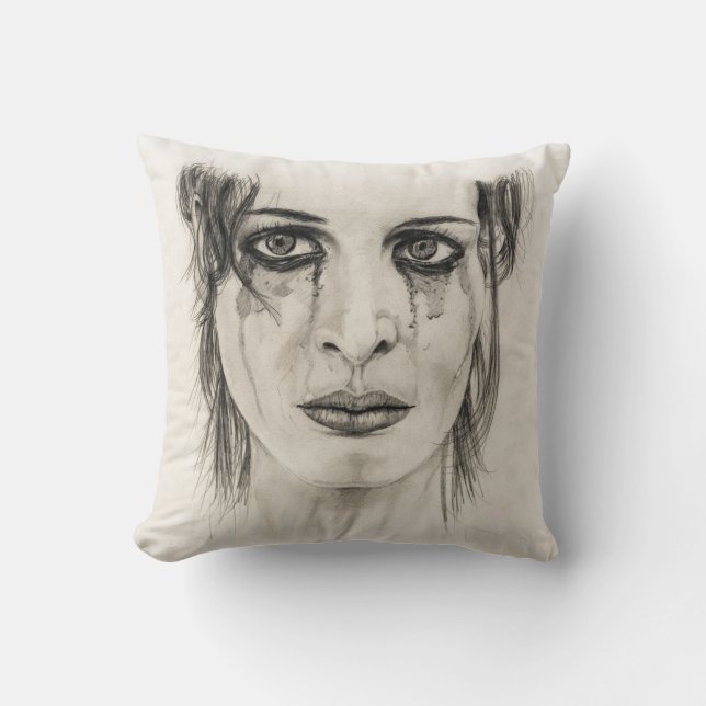 Crying girl - Drawing in pencil Cushion (Front)
