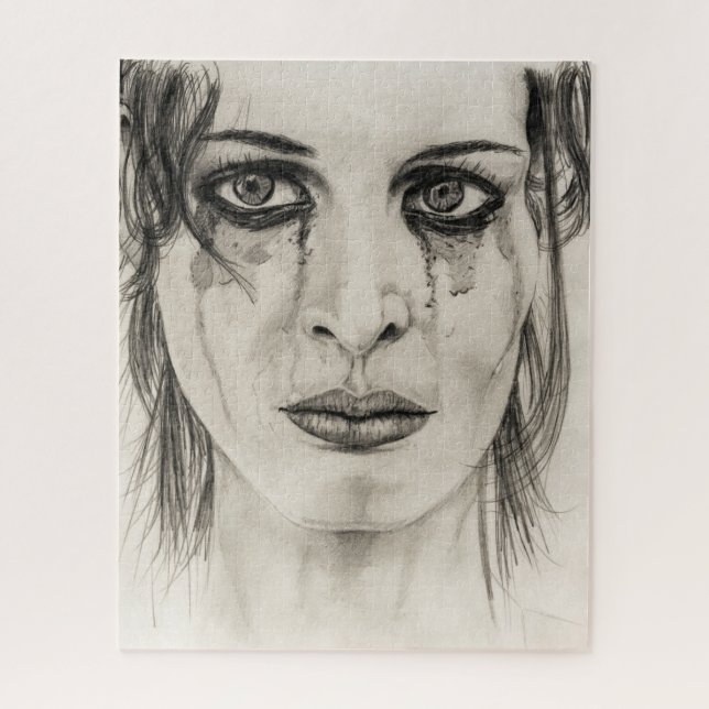 Crying girl - Drawing in pencil Jigsaw Puzzle (Vertical)