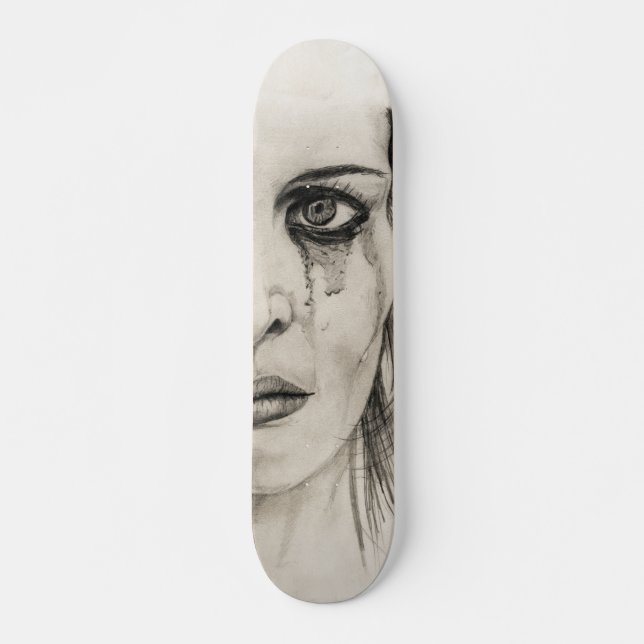 Crying girl - Drawing in pencil Skateboard (Front)