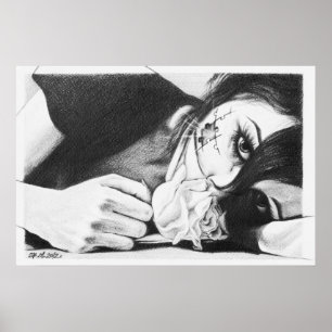 Crying girl with a rose and puzzle Poster print