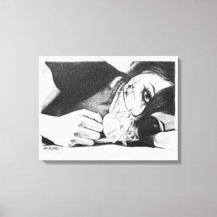 Crying girl with rose Surreal drawing art Canvas Print