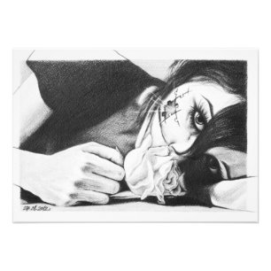 Crying girl with rose Surreal drawing art Photo Print