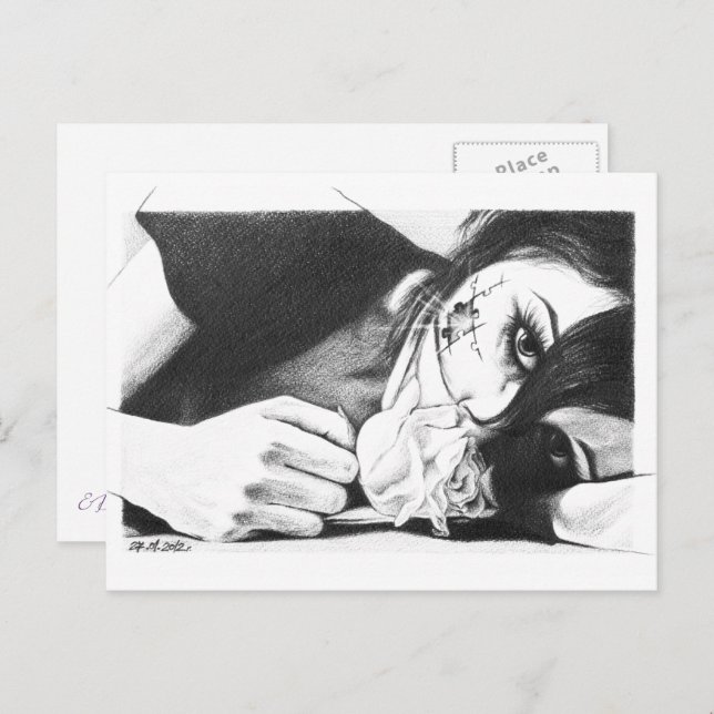 Crying girl with rose Surreal drawing art  Postcard (Front/Back)