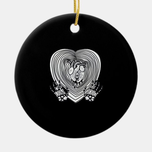 Crying Heart Classic - Skeleton Hands Heart Ceramic Tree Decoration (Front)
