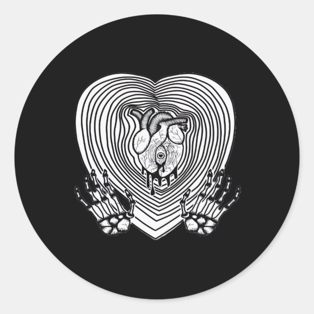Crying Heart Classic - Skeleton Hands Heart Classic Round Sticker (Front)