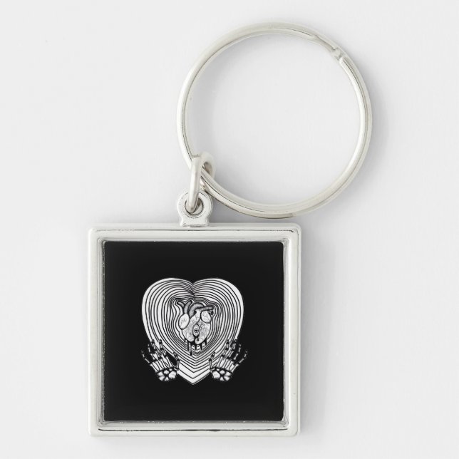 Crying Heart Classic - Skeleton Hands Heart Key Ring (Front)