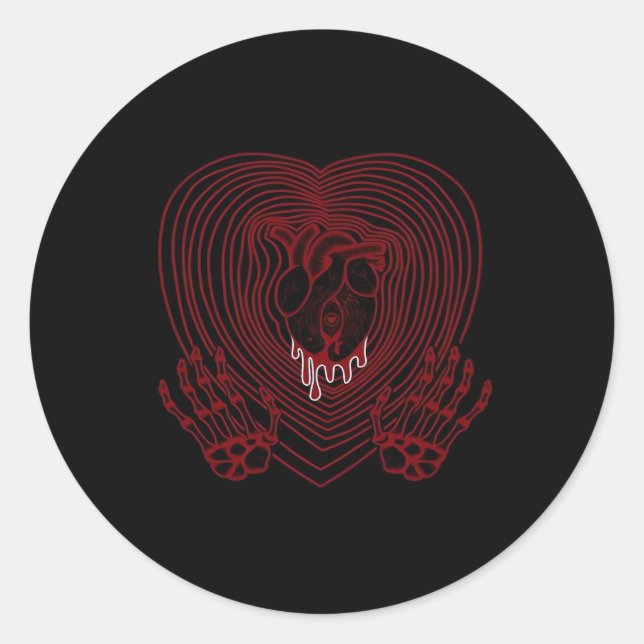 Crying Heart In Red  - Skeleton Hands Hearts Classic Round Sticker (Front)