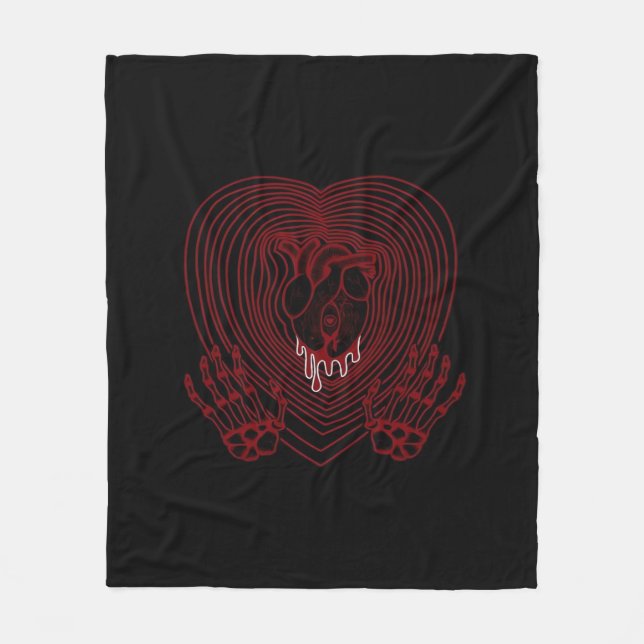 Crying Heart In Red  - Skeleton Hands Hearts Fleece Blanket (Front)