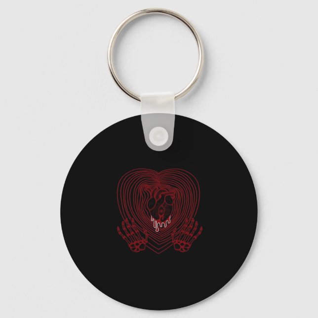 Crying Heart In Red  - Skeleton Hands Hearts Key Ring (Front)