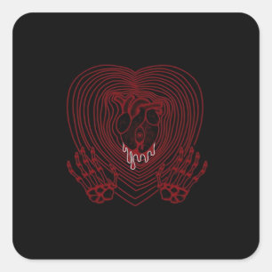 Crying Heart In Red - Skeleton Hands Hearts Square Sticker
