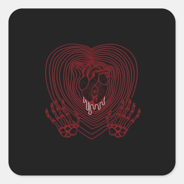 Crying Heart In Red  - Skeleton Hands Hearts Square Sticker (Front)