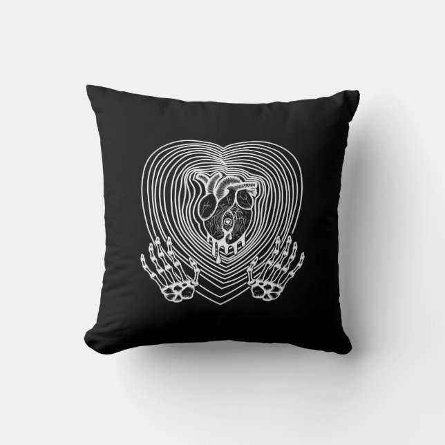 Crying Heart In White  - Skeleton Hands Hearts Cushion (Front)