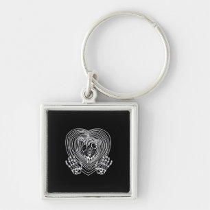 Crying Heart In White - Skeleton Hands Hearts Key Ring