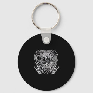Crying Heart In White - Skeleton Hands Hearts Key Ring
