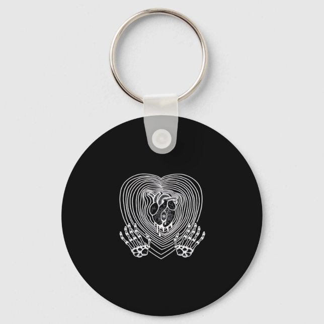 Crying Heart In White  - Skeleton Hands Hearts Key Ring (Front)