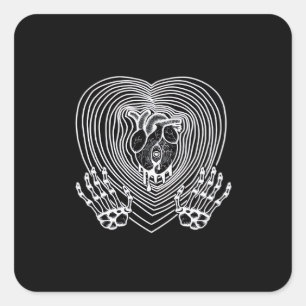 Crying Heart In White - Skeleton Hands Hearts Square Sticker