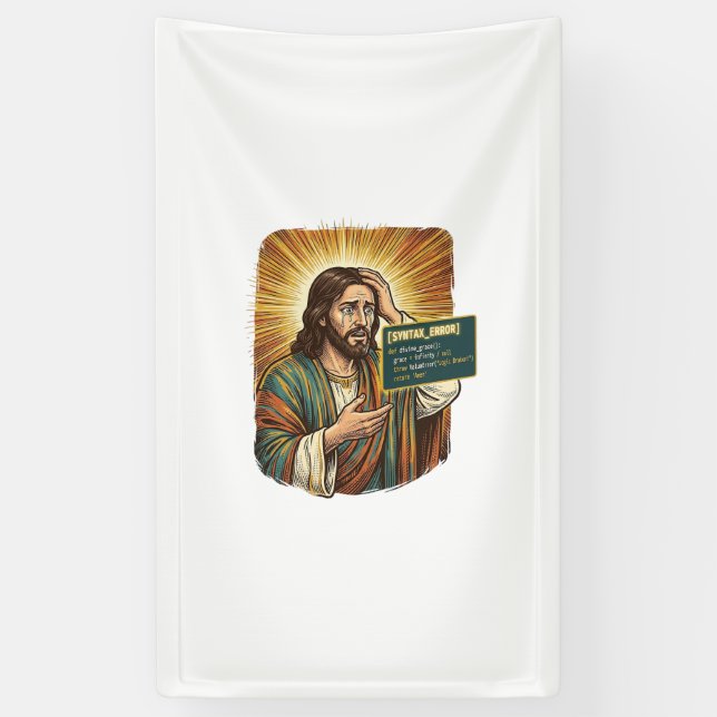 Crying Jesus Syntax Error Coding Programmer Softwa Banner (Vertical)