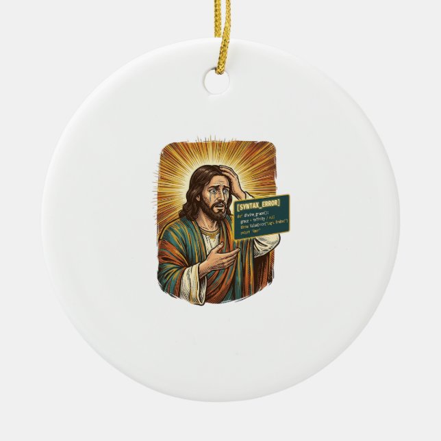 Crying Jesus Syntax Error Coding Programmer Softwa Ceramic Tree Decoration (Front)