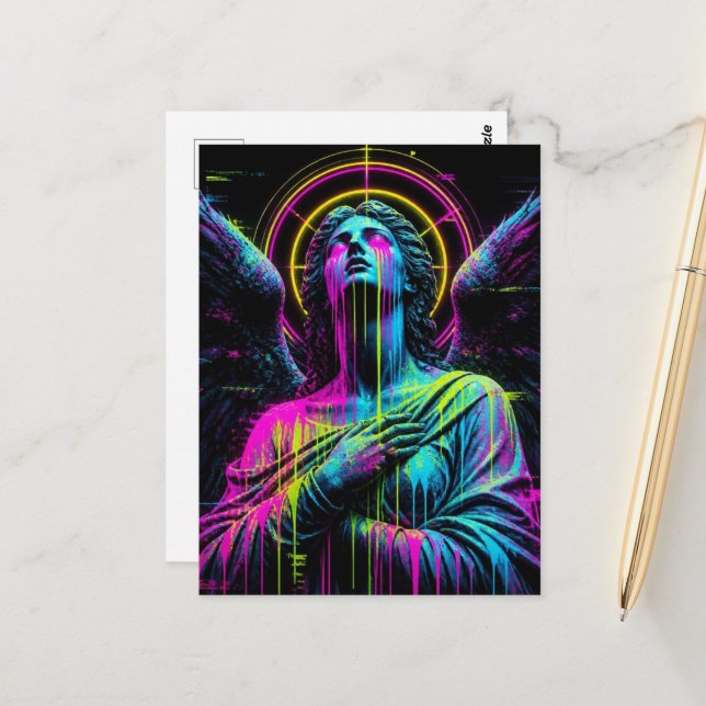 Crying Neon Angel Postcard (Front/Back In Situ)