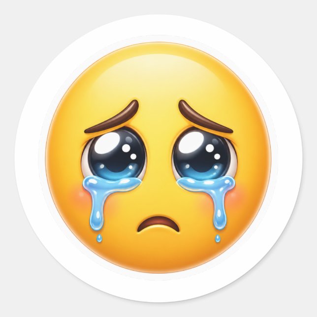 Crying Sad Emoji Soft Aesthetic Classic Round Sticker (Front)