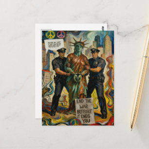 Crying Statue of Liberty Arrested Postcard