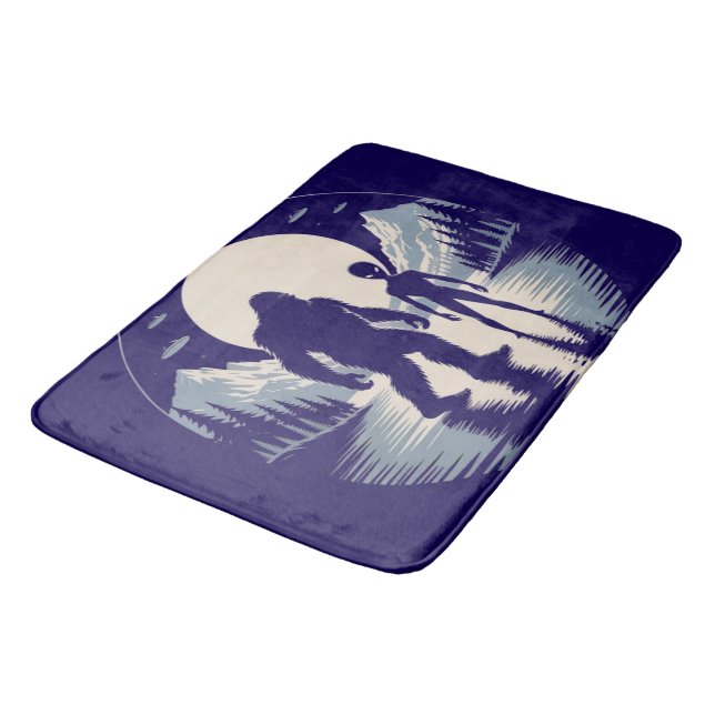 Cryptid Alien UFO Bigfoot Paranormal Art  Bath Mat (Angled)