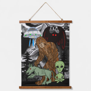 Cryptid Big Foot, Alien, Chupacabra, Mothman Hanging Tapestry