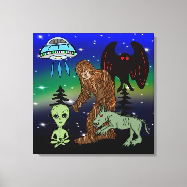 Cryptid Big Foot Alien Mothman UFO Chupacabra     Canvas Print (Front)
