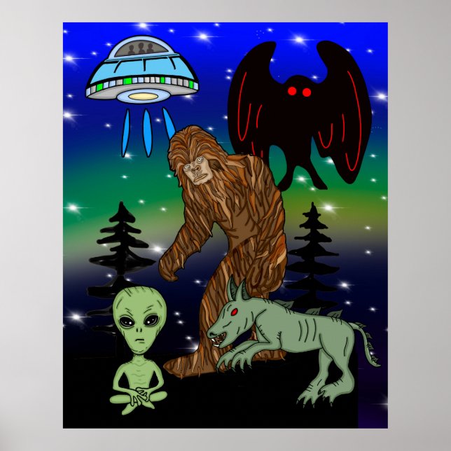 Cryptid Big Foot Alien Mothman UFO Chupacabra  Poster (Front)